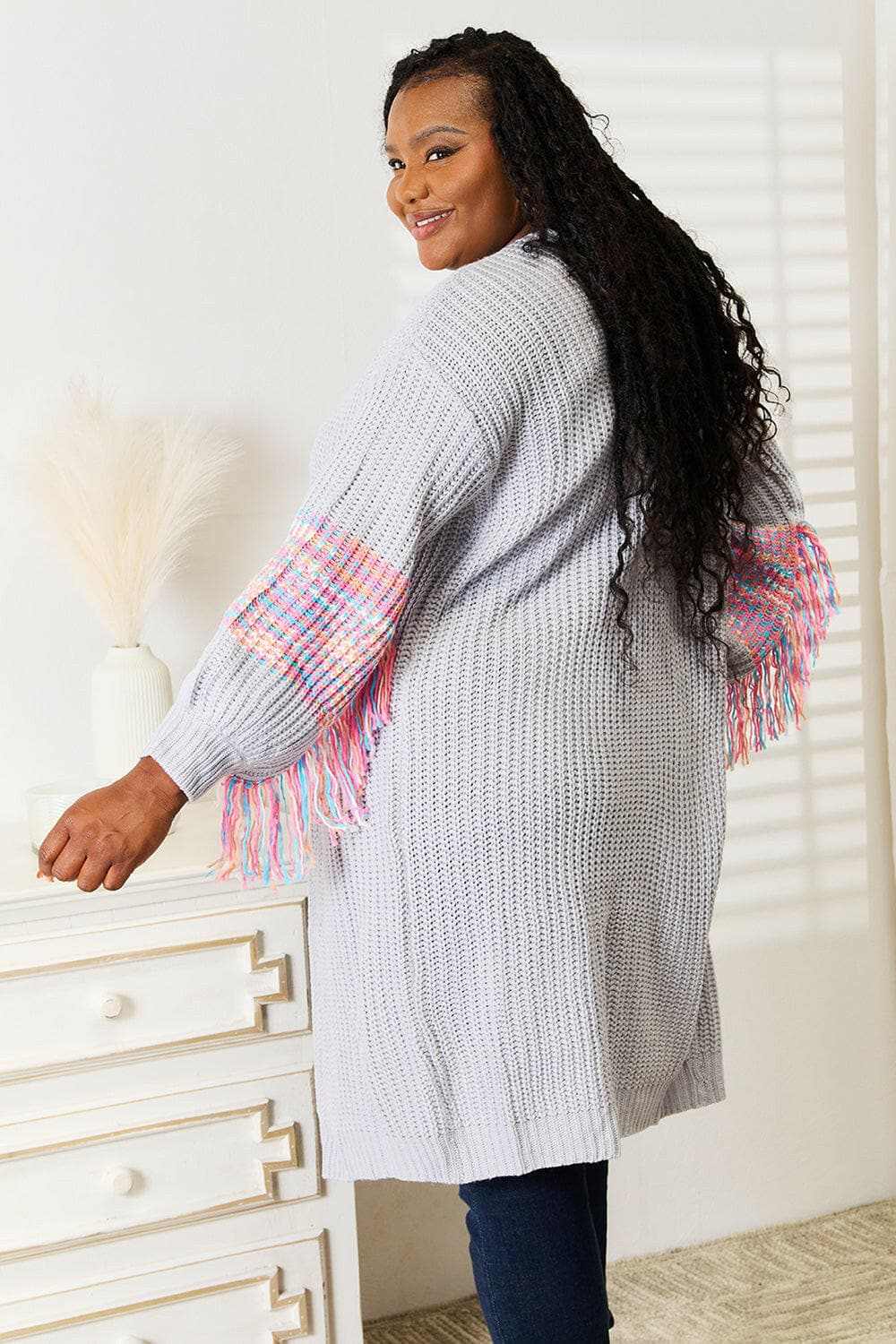 Woven Right fringe sleeve cardigan - Love Salve